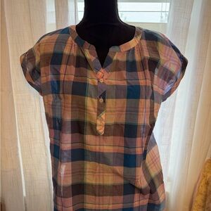 Talbots Multicolor Plaid Cap Sleeve Top